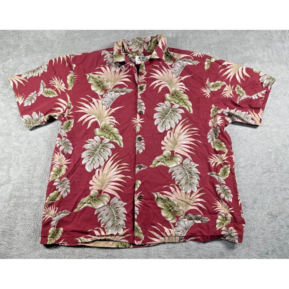 KY'S  Hawaiian‎ Resort Men's Button-Up Tropical Print Hawaiian Shirt Red *READ*